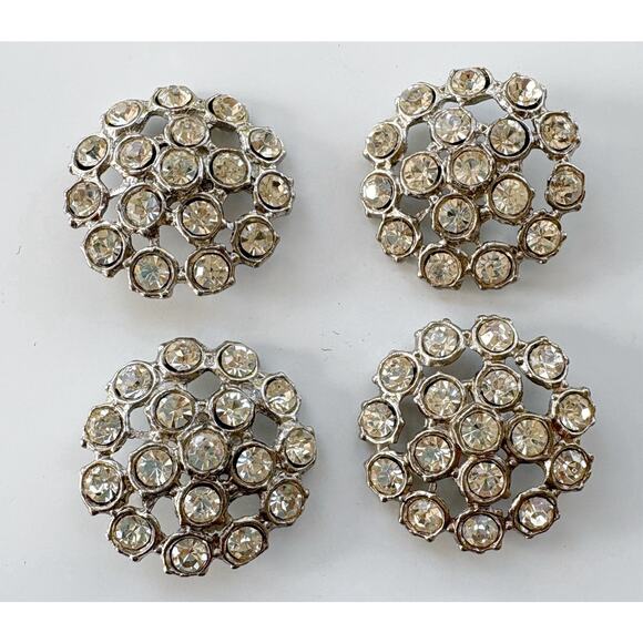 Vintage Buttons Rhinestone Sparkling Set of 4 1 1/8 inch Shank Silver Glitter - Picture 1 of 4